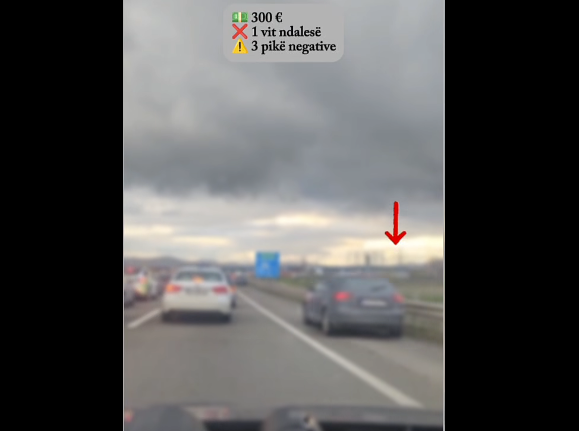 Dhjetëra vetura bien në kamerën e Policisë duke lëvizur në shiritin emergjent  300 euro gjobë  1 vit ndalesë  3 pikë negative
