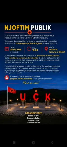 Llashtica të mërkurën përuron monumentin  Tri shkronjat e arta të UÇK së 